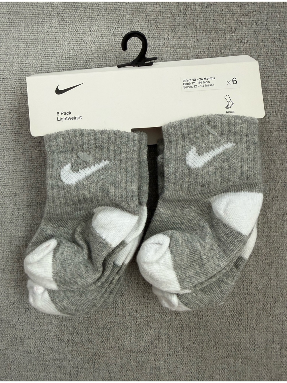 NWT Nike Baby/Toddler Gray & White Low-Cut Athletic Socks - 6 Pack